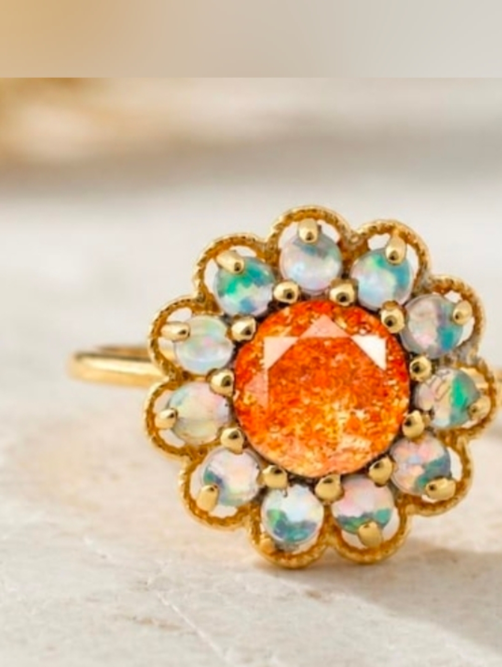 Beautiful Natural Sunstone Flower Ring